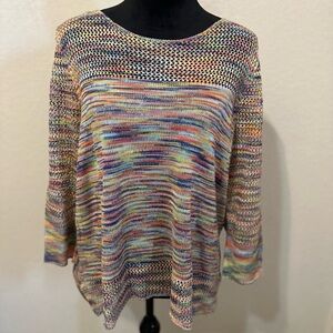 John Paul Richard pullover sweater‎ Sz L 3/4 sleeve open knit multicolor NEWJohn